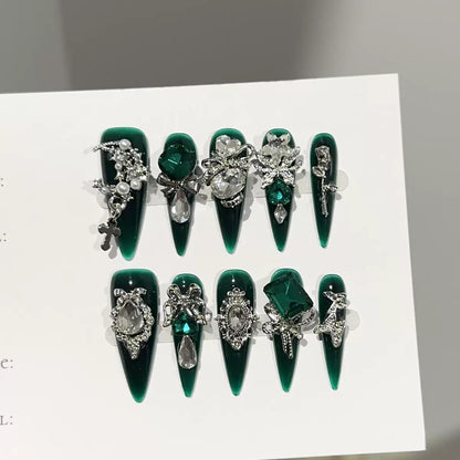 Dark Green Press On Nails
