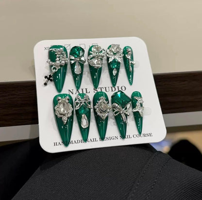 Dark Green Press On Nails