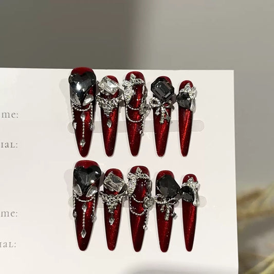 Burgundy Press On Nails