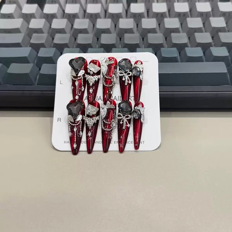 Burgundy Press On Nails