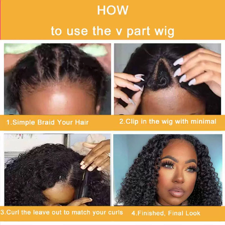 V-Part Curly Human Hair Wig