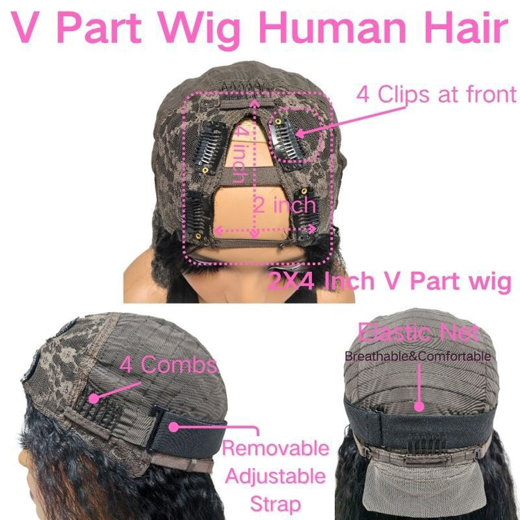 V-Part Curly Human Hair Wig